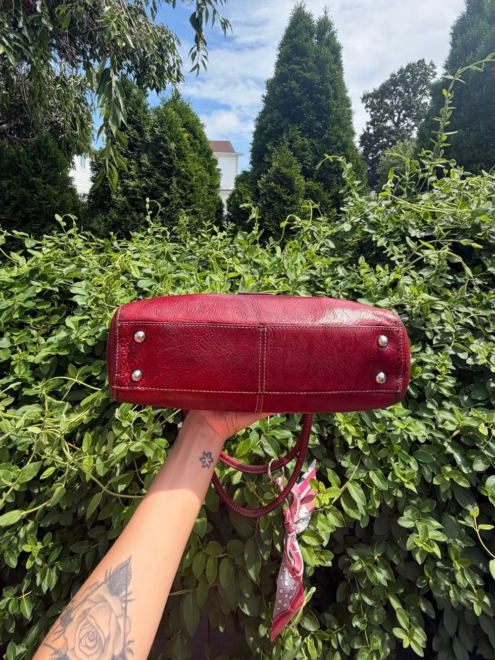 Classic Women's Shoulder Bag in Burgundy with Scarf Accent